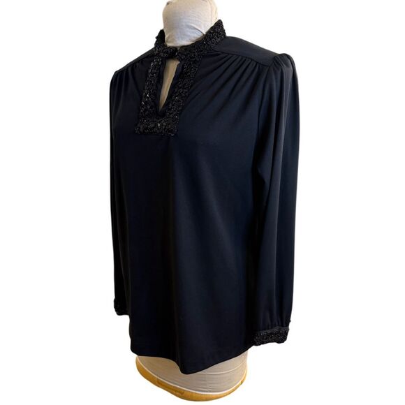 Lady Winn California by Teddi Vintage Sequined Neck/Cuffs Blouse Sz. 8 Flowy - Picture 3 of 7
